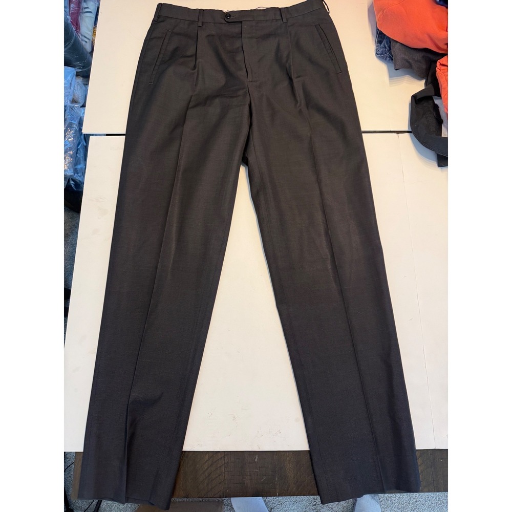 Zanella Nordstrom Mens Charcoal Gray Pleated Wool Dress Pants Italy 36x32 111164 - Picture 2 of 8